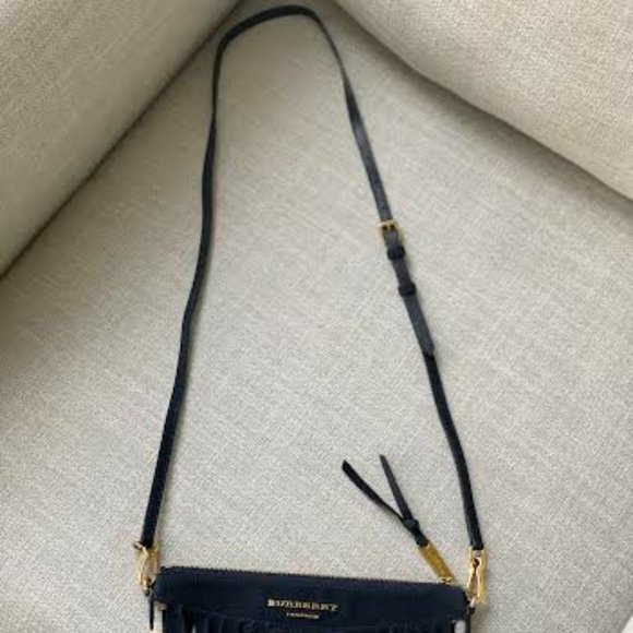 Burberry Navy Suede Peyton Check Crossbody Bag - Picture 4 of 7